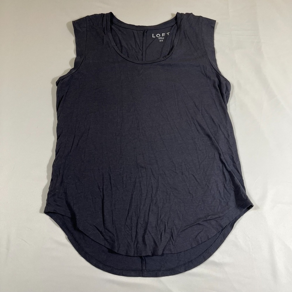 LOFT Tank Top XS Womens Dark‎ Gray Sleeveless Muscle Tee Cotton Modal Curved Hem